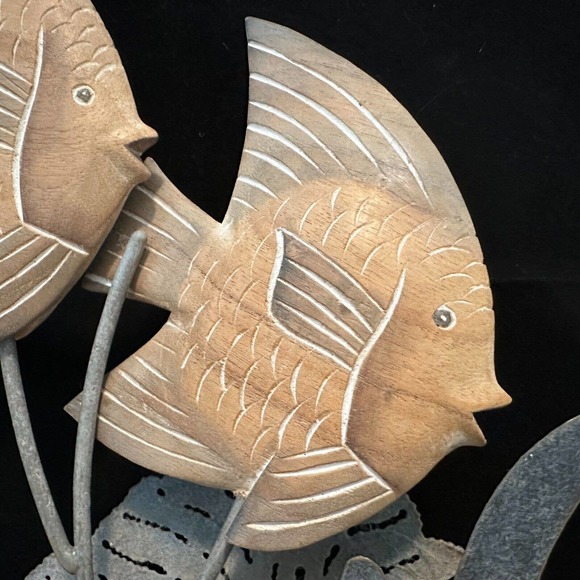 Coastal Decor "Wooden Angel Fish w/Metal accents on Stone base" Mixed Media - Picture 6 of 9